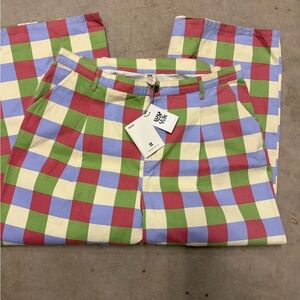 NWT RARE Lucy & Yak L.E. Cole Gingham Wide Leg Jeans W42/R Cotton Dopamine